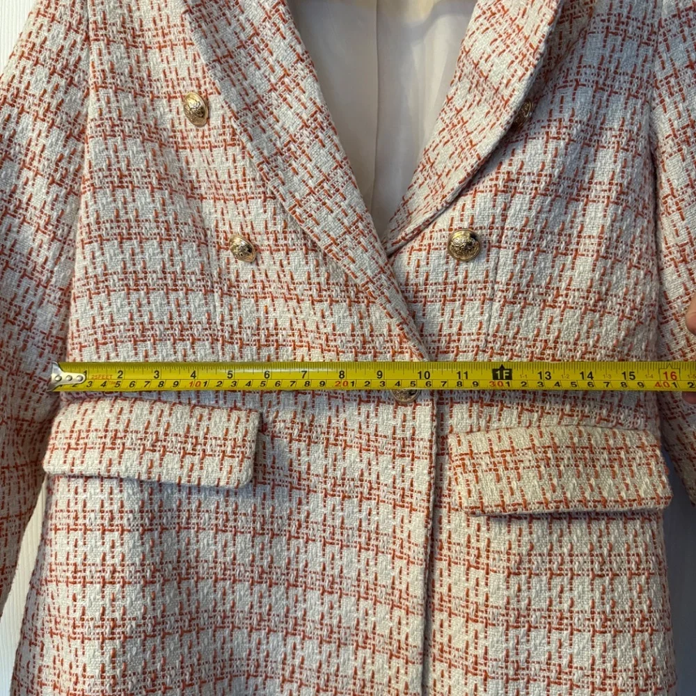 Rachel Zoe Orange & White Tweed Blazer - Picture 7 of 9